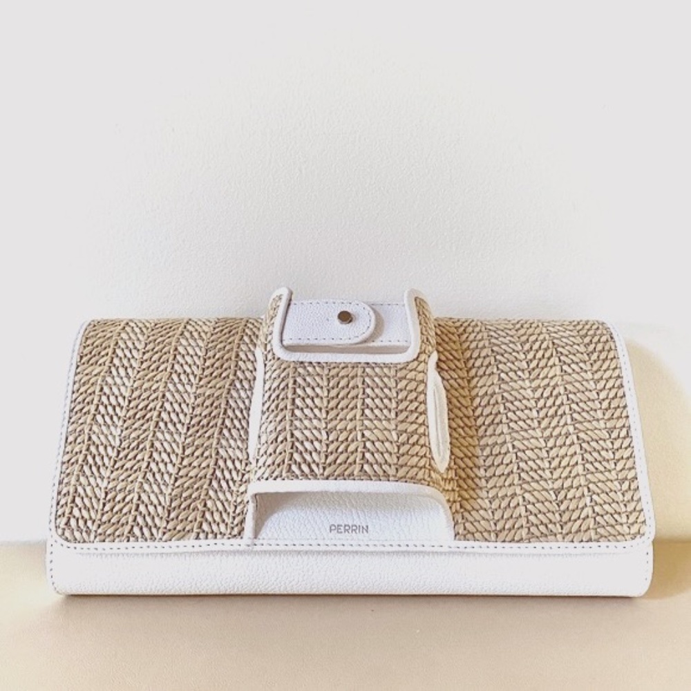 Perrin Paris La Capitale Raffia and Leather Glove Clutch